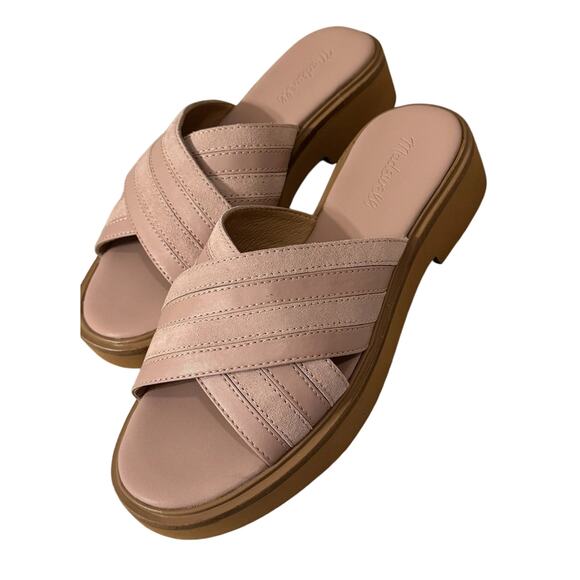 NIB Madewell Pieced Crisscross Slides in Suede Sandals Pink Size 9 Girlcore - Picture 2 of 8
